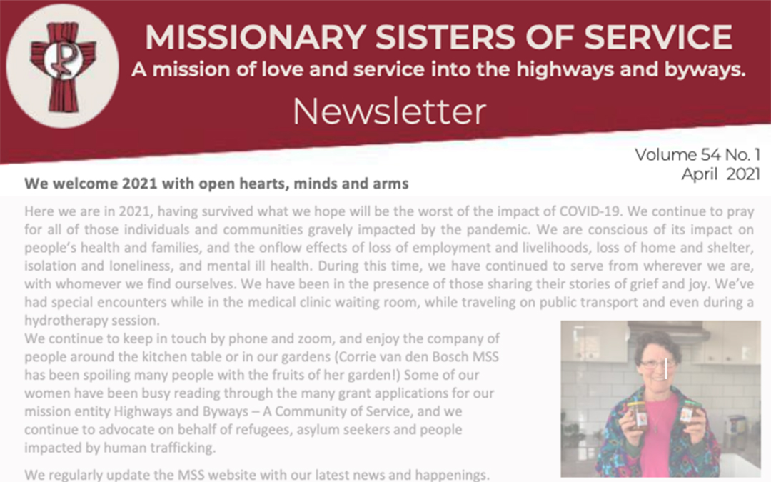 Missionary Sisters of Service April 2021 Newsletter banner