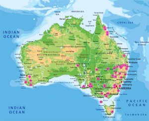 Map of Australia showing where projects are based