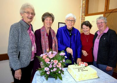Five women around a cake