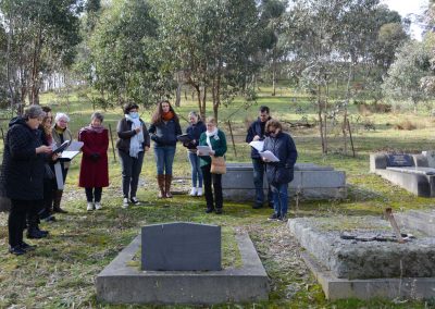 People standing at grave in cemetery