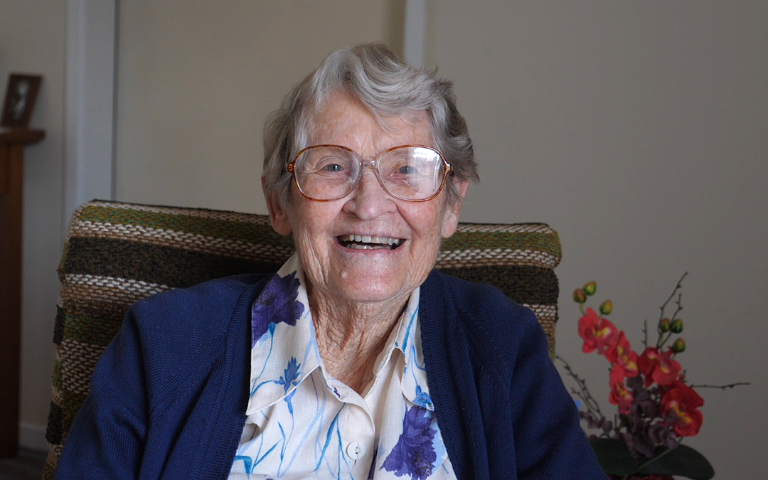 Older smiling woman Beryl Gleeson