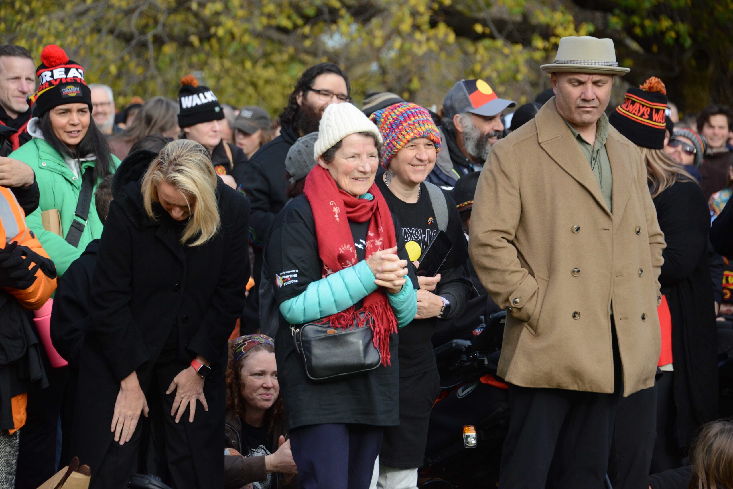 Woman standing in crowd