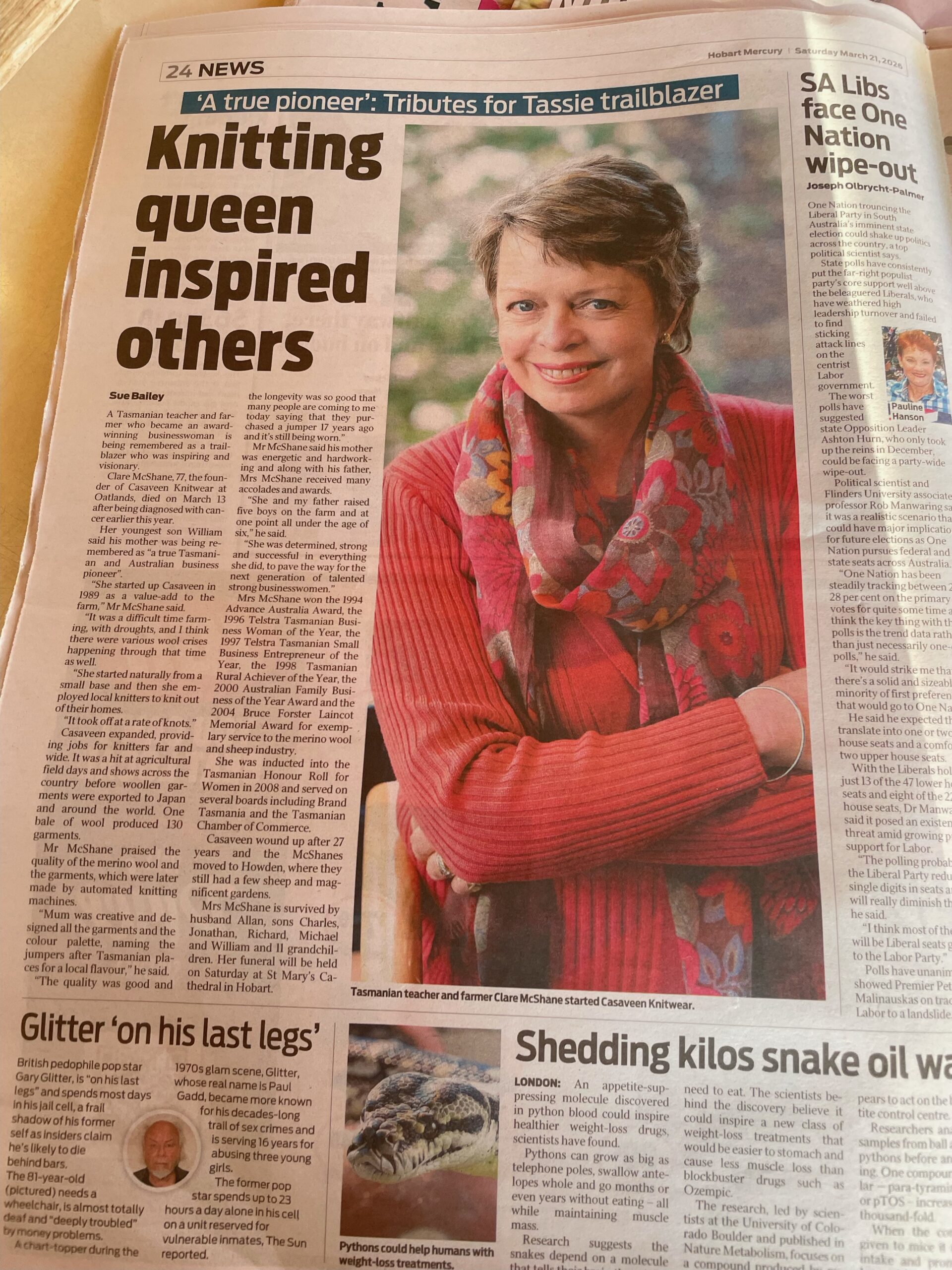 Newspaper article with woman on it